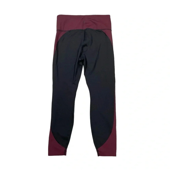athleta tight medium crunch 7/8 colorblock stripe black maroon - Picture 3 of 5